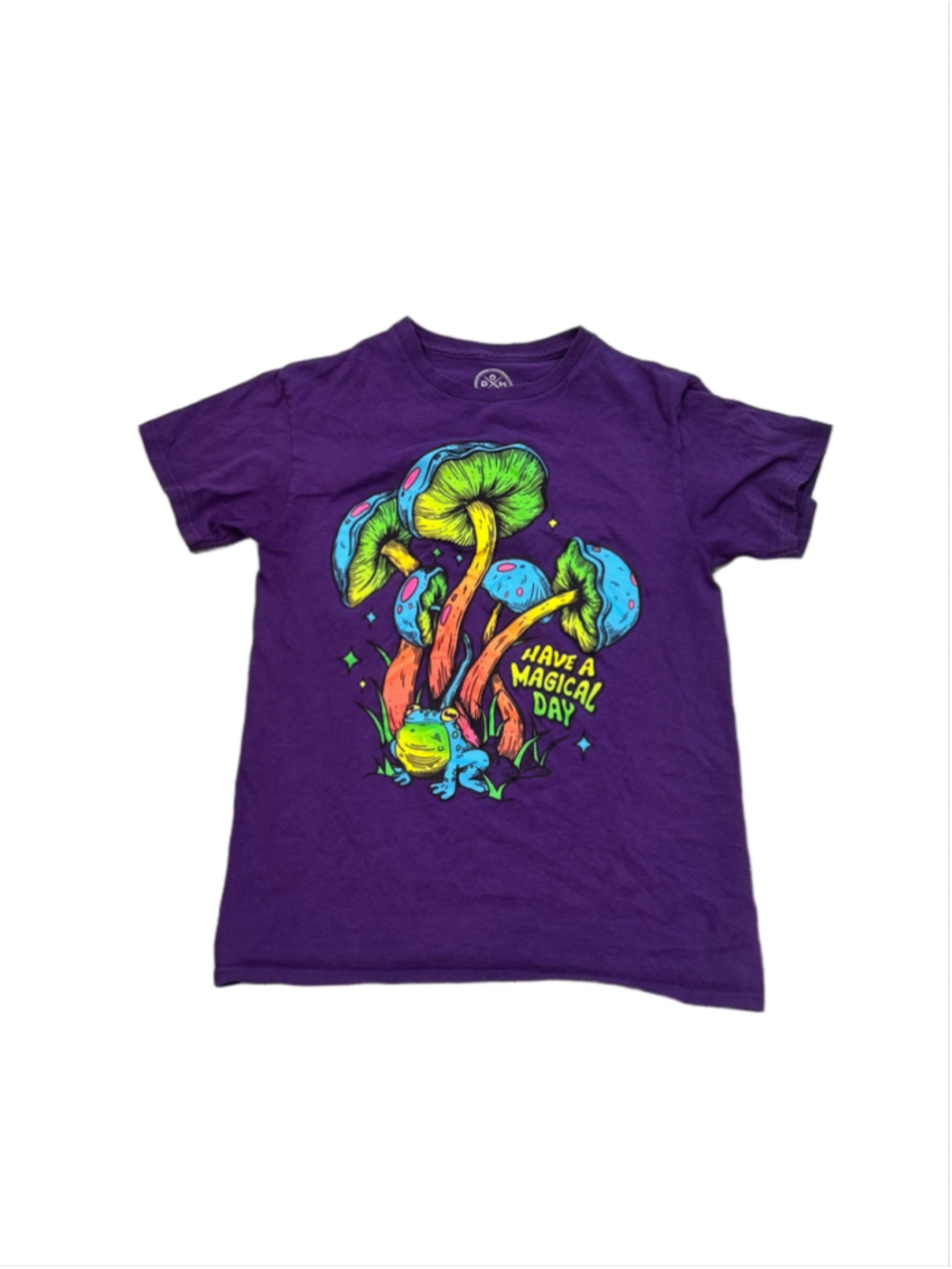 DOM Psychedelic Mushroom and Frog Multicolored Neon Magicial Graphic Tee
